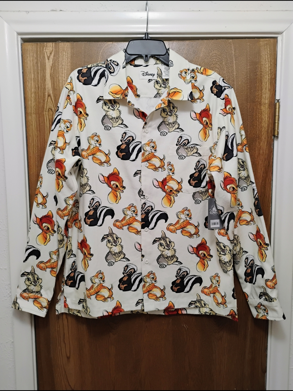 Women's Disney Bambi Characters Corduroy Long Sleeve Button-down Shirt. Size L